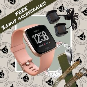 FitBit • Versa Smart Watch Peach/Rose Gold Aluminium + Accessories